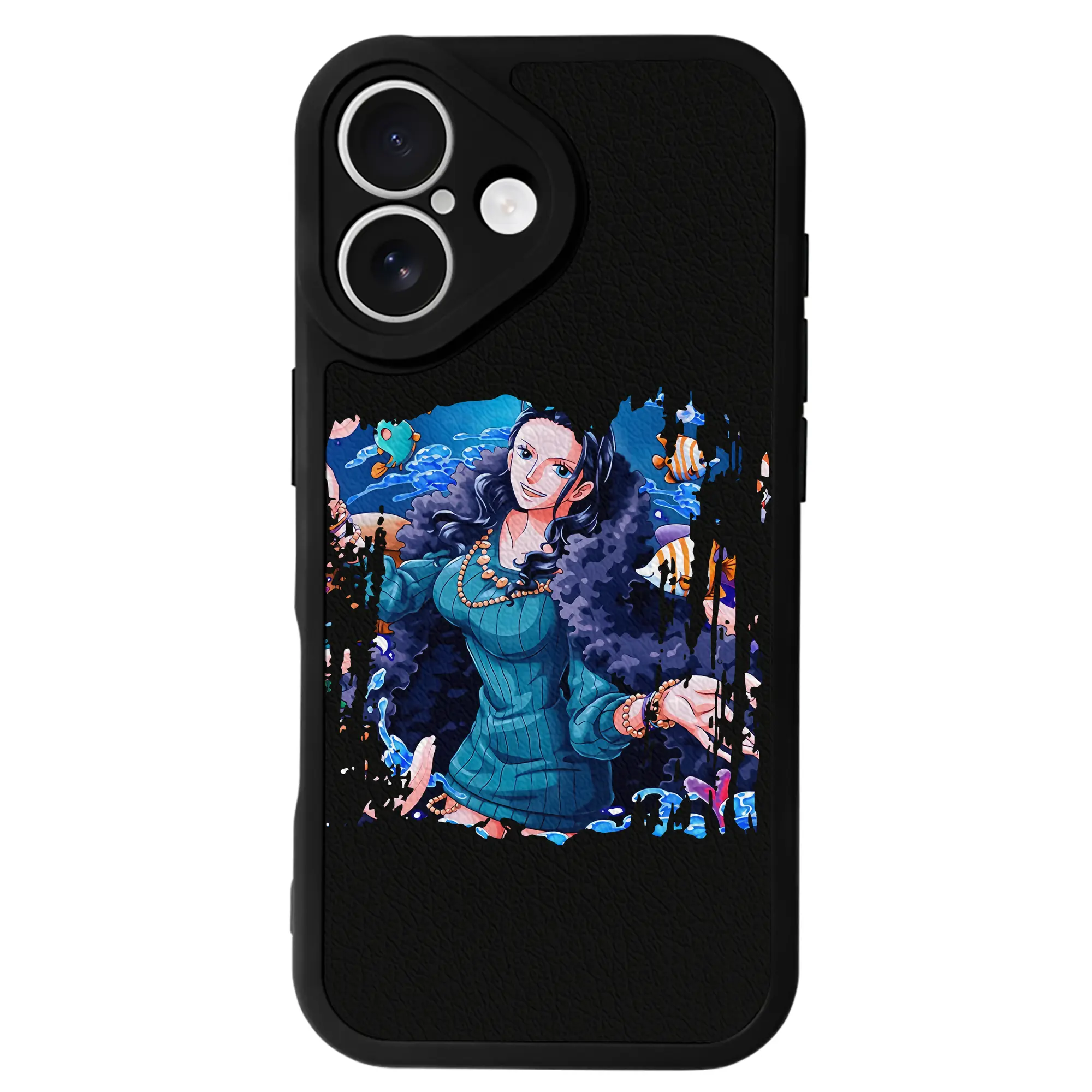 ワンピース グッズ ニコ・ロビン - IPhone 16シリーズ対応 ・ シリコンスマホケース ・ レザー調 ・ 高精度フィット ・ 耐衝撃 ・ ワイヤレス充電対応 ・ 精密カット